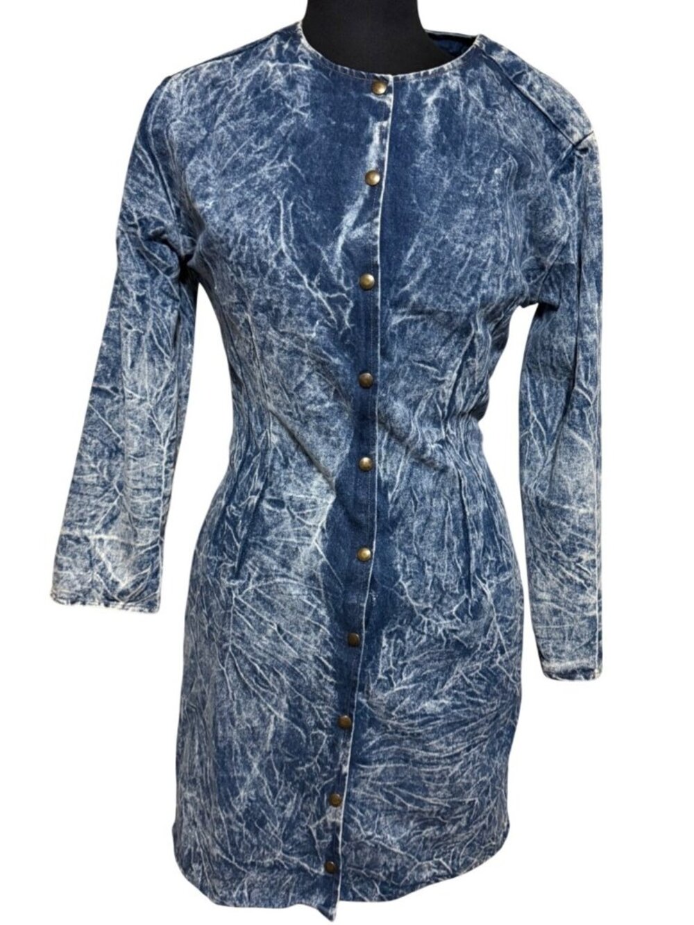 Studio 199 Women's Acid Wash Fitted Mini Denim Dress w/Snap Buttons Size 5-READ
